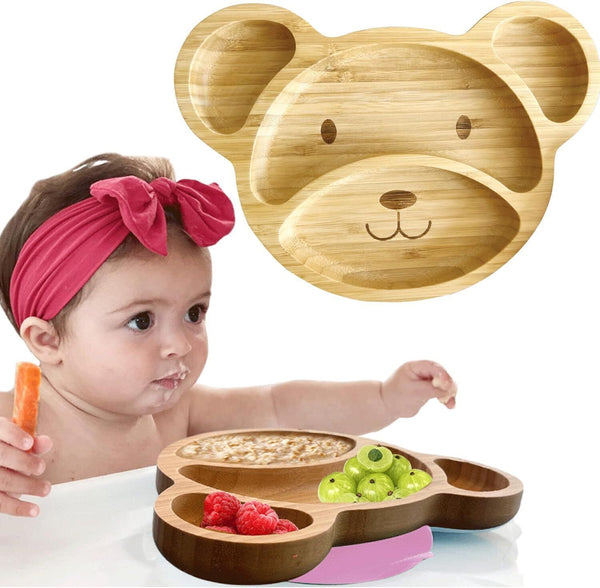 Bamboo Baby Plates   Suction Plates for Weaning and Feeding Bamboo, Pink