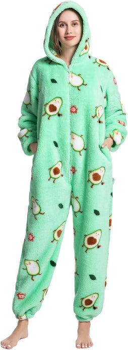 MAYSTEPPE Women's Animal Hooded Fleece Pajamas One Piece L