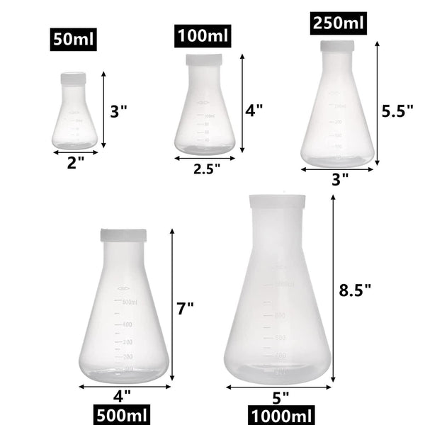 Peohud Set of 10 Scientific Erlenmeyer Flasks, Lab Glassware with Screw Caps