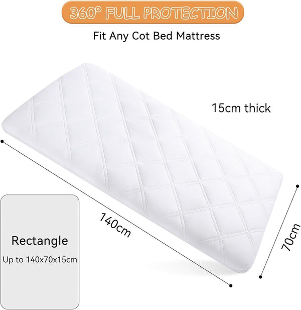 Waterproof Cot Fitted Sheet Cot Bed Quilted Mattress Protector Size 70x140x15cm