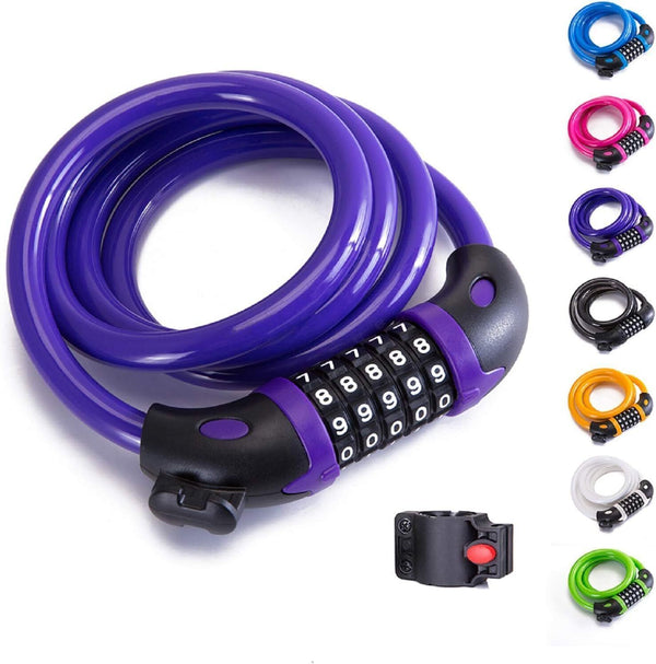 5 Digit Combination Bike Cable Locks Chain Anti-Theft Bike Lock, Purple