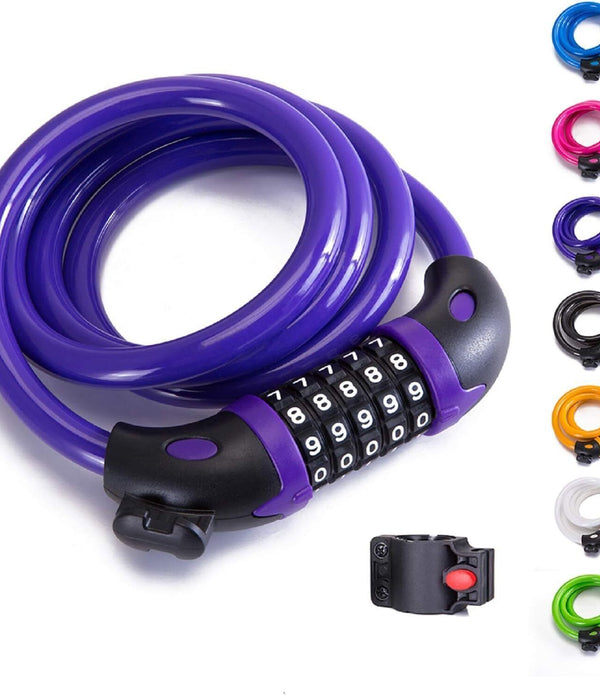 5 Digit Combination Bike Cable Locks Chain Anti-Theft Bike Lock, Purple