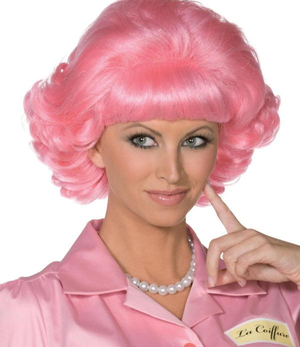 Smiffys Grease Pink Frenchy Wig - Short & Curly, Adult, Licensed