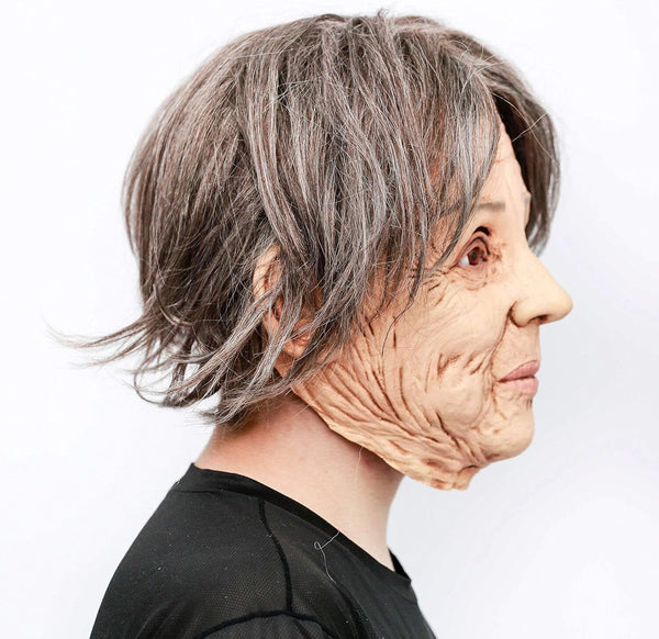 Old Woman Mask Latex Human Realistic Full Head Mask Fancy Dress  Costume Party