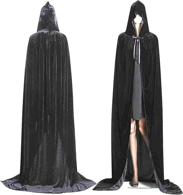 Diffly Velvet Hooded Cape - 59” Halloween Cloak for Cosplay - Grey