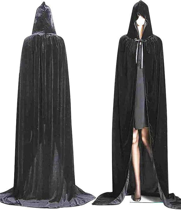 Diffly Velvet Hooded Cape - 59” Halloween Cloak for Cosplay - Grey