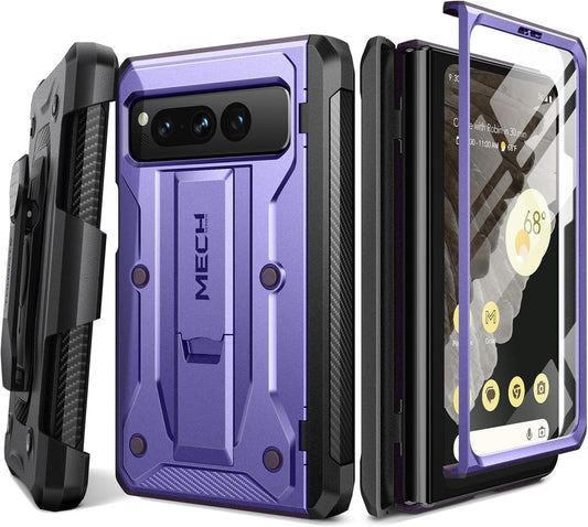 Tongate Google Pixel Fold Case 5G Screen+Hinge Protector Kickstand Clip Purple