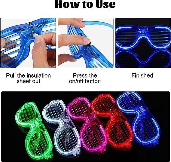 12PCS Flashing Party Glasses LED Light Up Glow Neon Shutter Shades Disco Rave