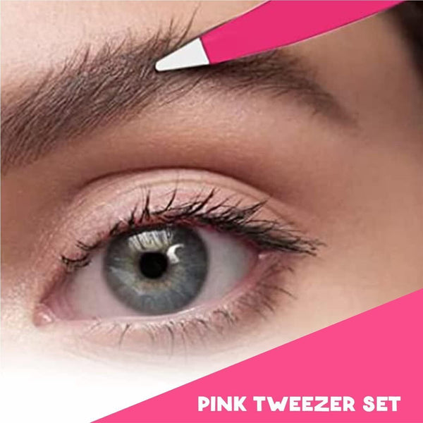 Stainless Steel Eyebrow Tweezers Set of 4 Precision Flat, Pointed & Slanted