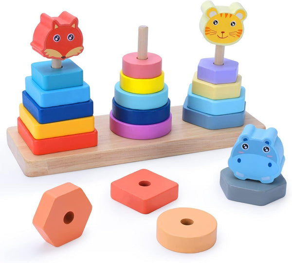 Wooden Colorful Animal Set of Pillars