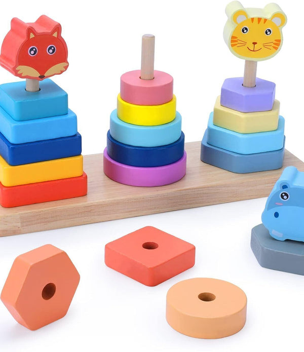 Wooden Colorful Animal Set of Pillars