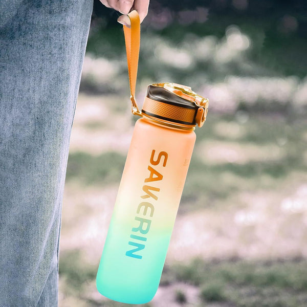 SAKERIN 1L Leak-Proof Water Bottle with Straw & Time Marker, BPA Free