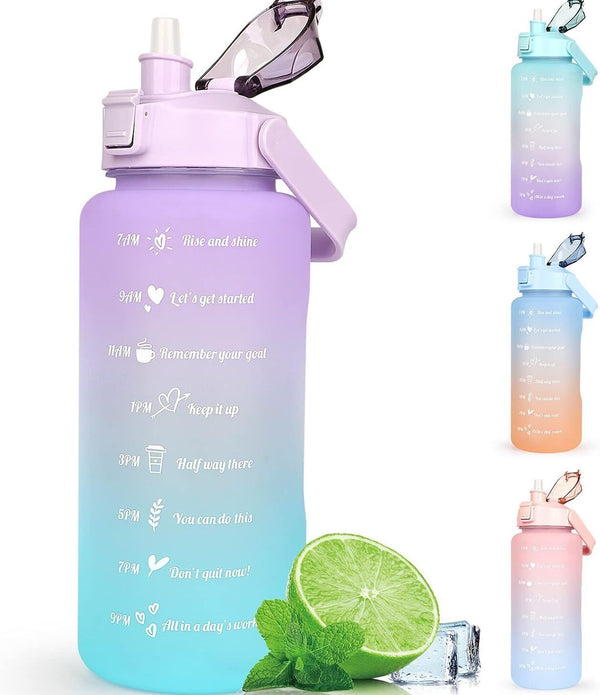 2L BPA-Free Water Bottle, Sports Jug with Time Marking & Leak-Proof Handle