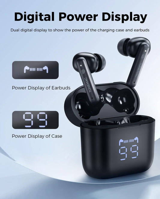 TONEMAC W28 Wireless Earbuds Bluetooth 5.3 Earphones LED Display 48H IPX6 Bass