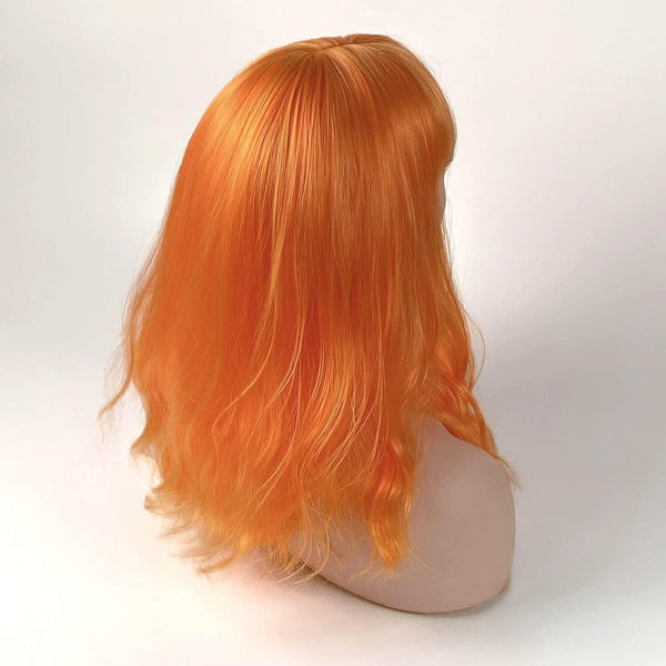 DTWa 15" Orange Curly Wig - Soft Synthetic, Air Bangs, Shoulder Length