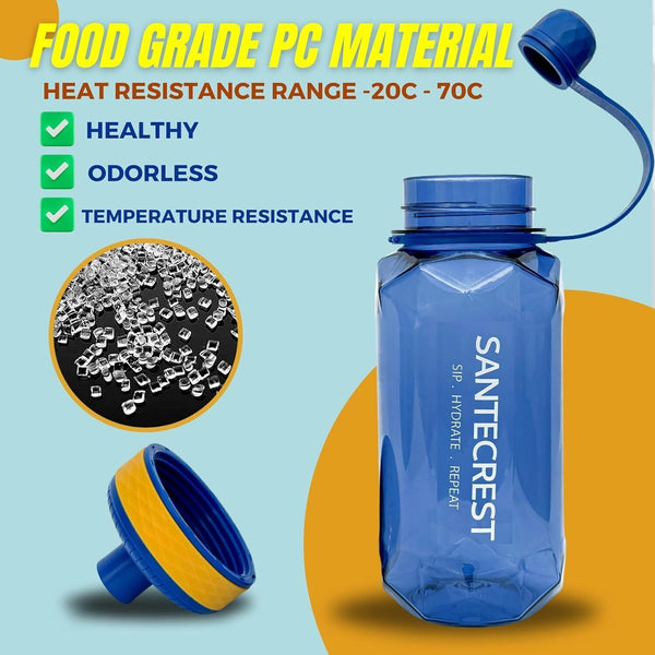 SanteCrest Water Bottle 1 Litre / 1000 mL BPA Free, Infusion, Durable Plastic