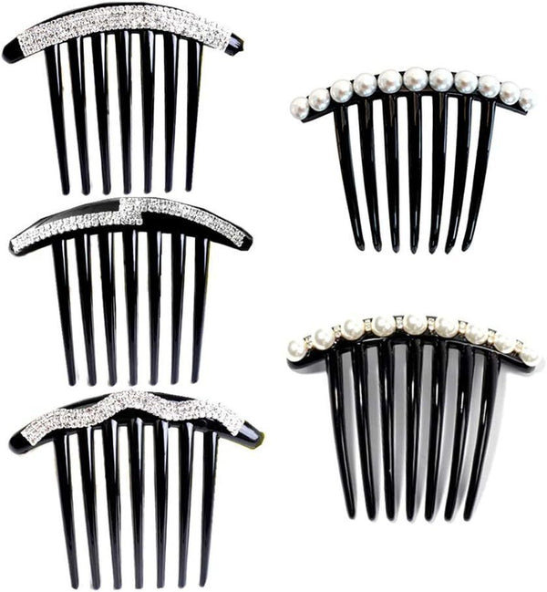 5 Pcs Pearl Hair Combs - Side, Bun, Bridal Accessories for Girls