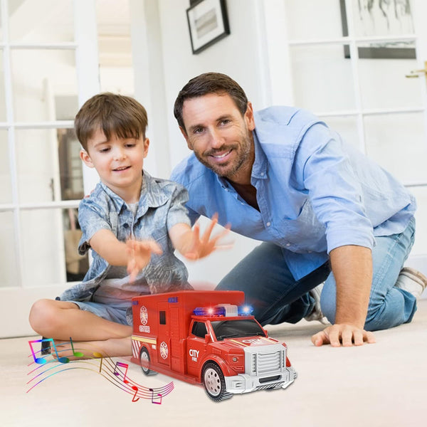 CYKT Fire Truck Toy for 3-8 Year Old Kids, LED Music Electric Universal Wheel