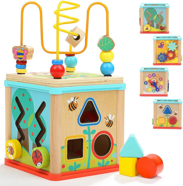 5 in 1 Wooden Activity Cube Kids Educational Multipurpose Baby Learning Toys