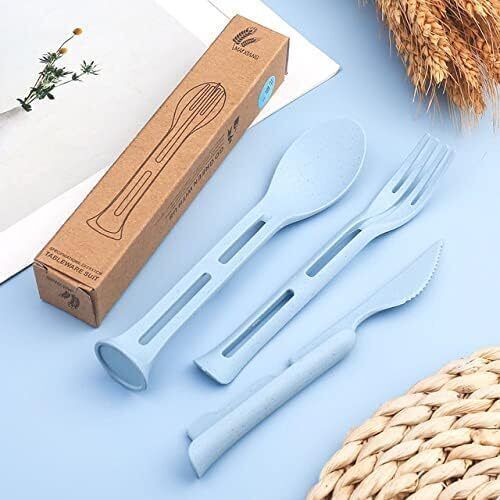 3pcs Set Portable Travel Cutlery - Japanese Style Cuttlery Set (Blue)