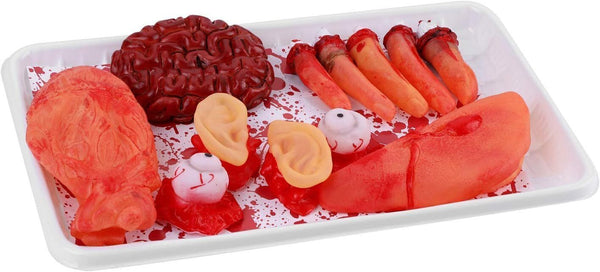 Halloween Body Parts Tray - Fake Bloody Brain, Eyes, Fingers & More