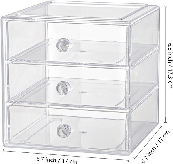 HOJKMA Clear Acrylic Makeup Organiser - 3 Drawer Cosmetic Storage