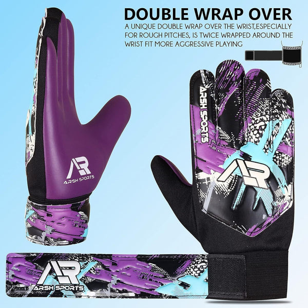 Arsh Sports Soccer Goalie Gloves, Purple, Size 4, For Ages 6-9