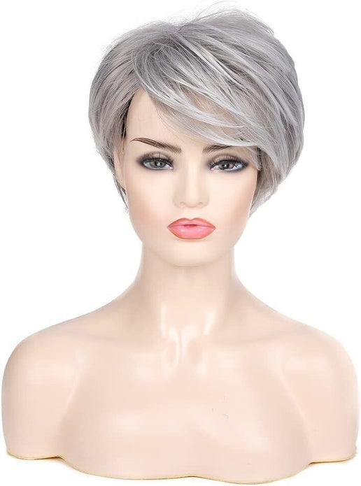 Baruisi Short Grey Wig, Pixie Layered Wig with Bangs, Cosplay & Daily Use