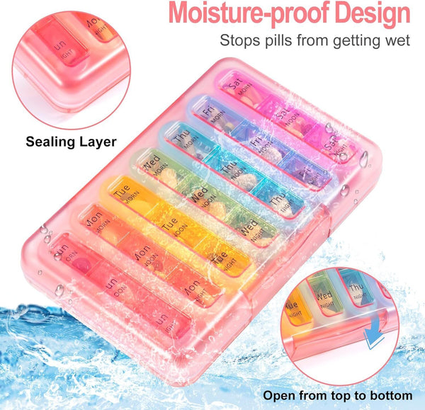 Zoksi Moisture-Proof Pill Organiser 7 Day Daily Pill Box 21 Compartments Pink