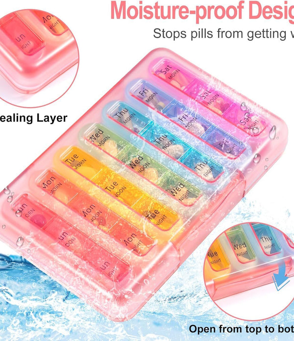 Zoksi Moisture-Proof Pill Organiser 7 Day Daily Pill Box 21 Compartments Pink