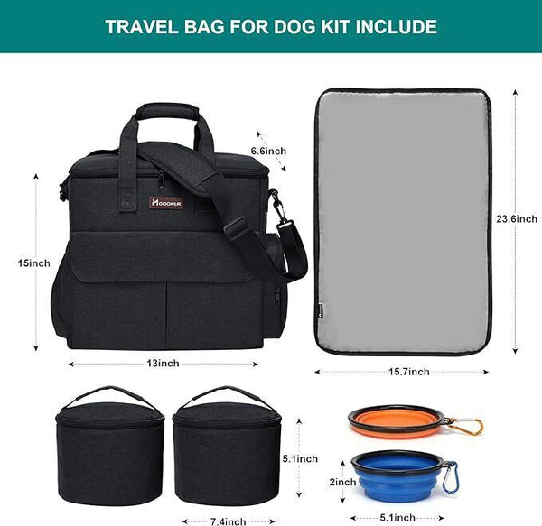 Modoker Airline-Approved Pet Travel Set, Collapsible Food Bowl, Dark Grey