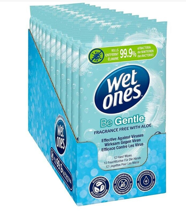 Wet Ones Be Gentle Antibacterial Wipes: Bulk Pack 12x12 packs (144 wipes)