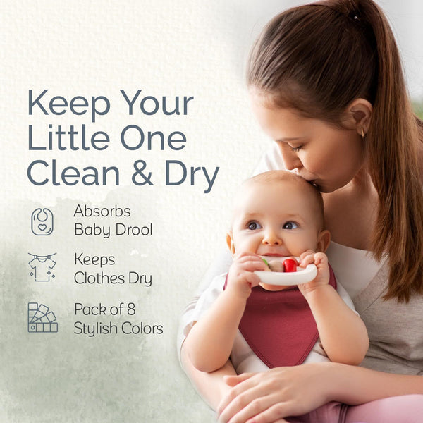 KiddyCare 100% Organic Cotton Bibs 8-Pack - Newborn Drool & Teething