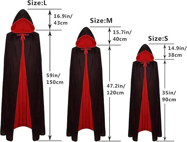 Halloween Vampire Reversible Hooded Witch Cloak Capes Unisex for Adult Kids