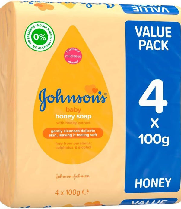 2 x Johnson's 4 Pack 100g  Baby Honey Soap Bars with Honey Extract (8 Total)