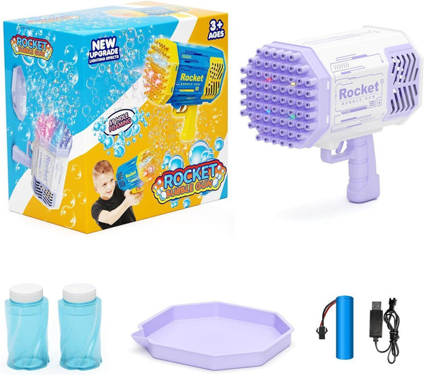 Bubble Toy Machine for Kids & Adults - 69-Hole, Colorful Lights, Purple