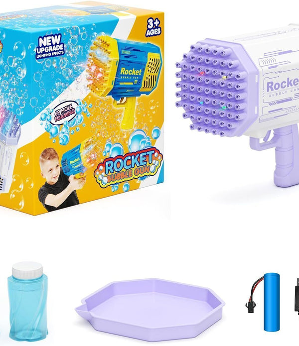 Bubble Toy Machine for Kids & Adults - 69-Hole, Colorful Lights, Purple