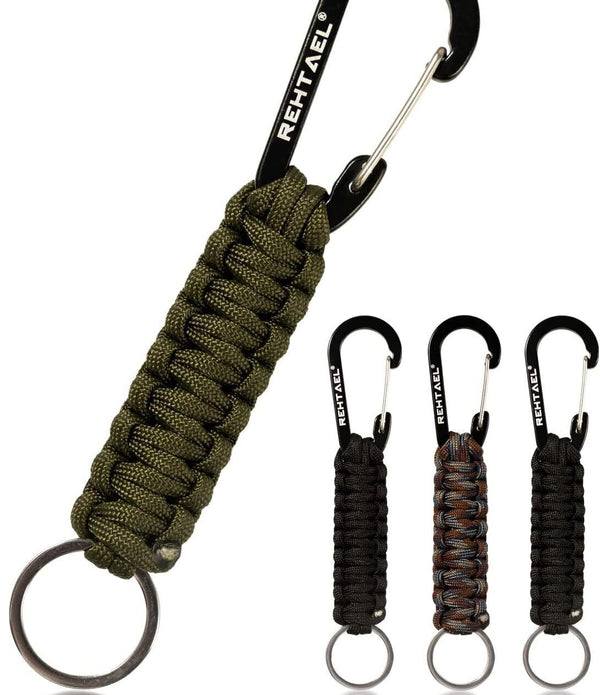 Parachute Rope Keychain 4-Pack - Braided with Carabiners Green/Black