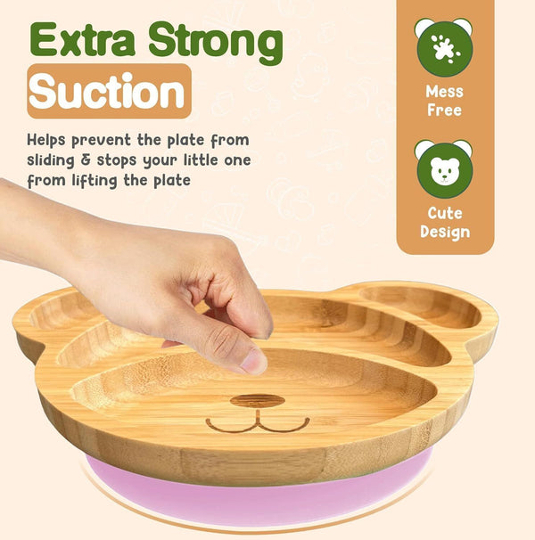 Bamboo Baby Plates   Suction Plates for Weaning and Feeding Bamboo, Pink