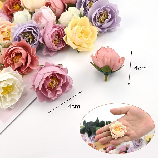 Yibang 50pcs Artificial Mini Rose Heads 4cm  DIY Silk Flower Decorations