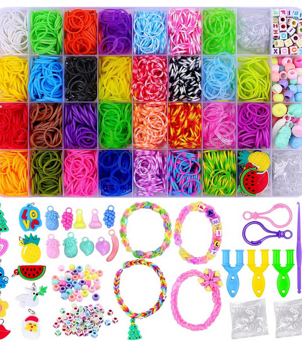 1800 Piece Loom Bands Set, DIY Rubber Bands for Bracelets & Necklaces Kids