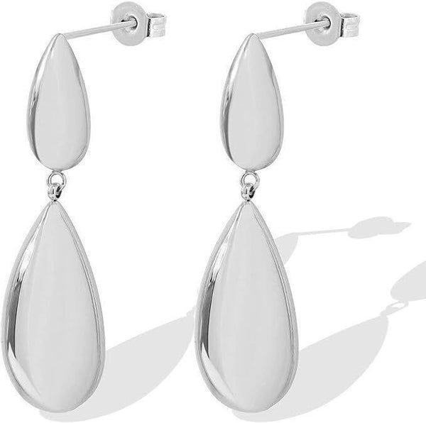 Fluidable Evelyn Drop Earrings, 18K Gold-Plated Water Drop Design - Silver