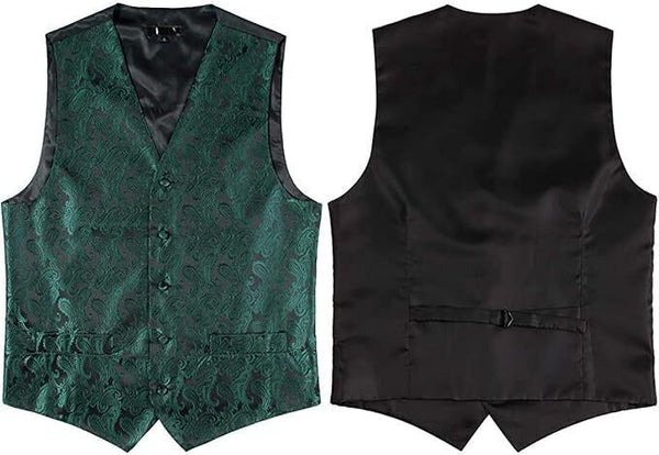 3pc Paisley Waistcoat Set, Wedding Prom Vest with Necktie - 3XL - GREEN BLACK