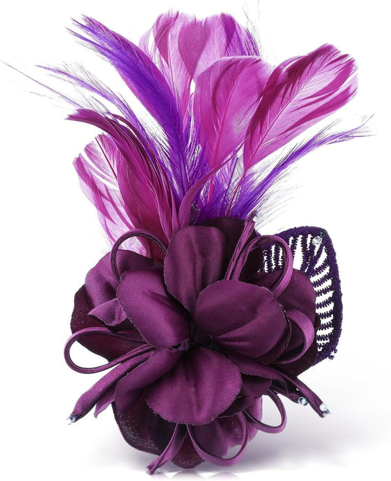 WLLHYF 1920s Feather Headband - Purple, 2-in-1 Hair & Hat Clip