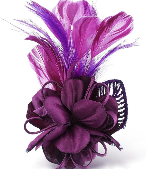 WLLHYF 1920s Feather Headband - Purple, 2-in-1 Hair & Hat Clip