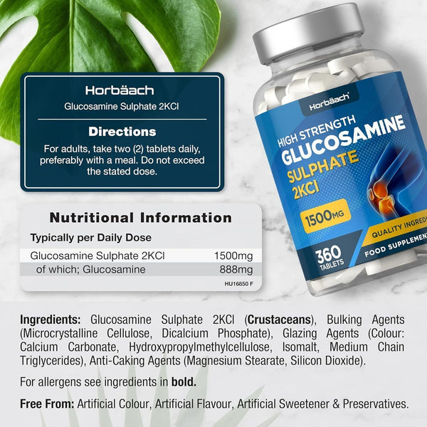 Glucosamine Sulphate 2KCL Supplement 1500mg 360 Tablets High Strength BBE 07/25