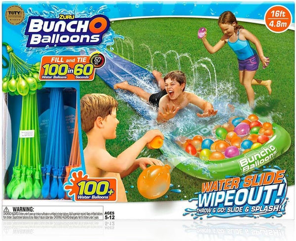 ZURU Water Slide Wipeout with 100 Quick-Fill Balloons - 16ft Slip and Slide