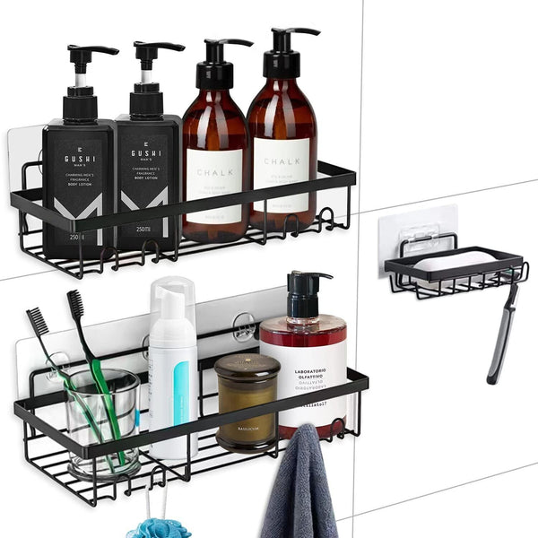 Malajess Shower Caddy (3 Pack) Adhesive Rustproof Shelf for Bathroom & Kitchen