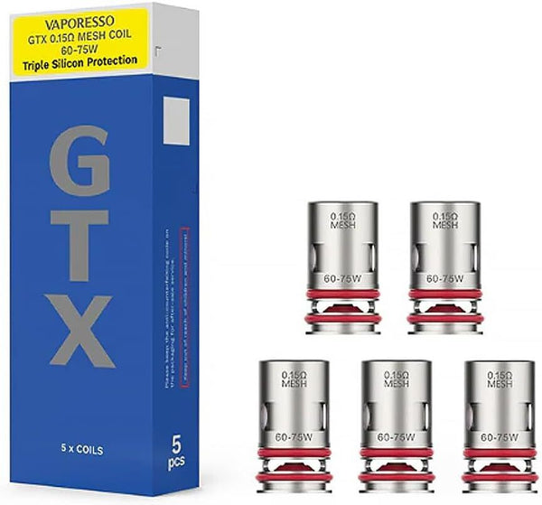 Vapor esso GTX Coils 0.15-1.2ohm Mesh Replacement 5 Pack Enhanced No Nicotine 	