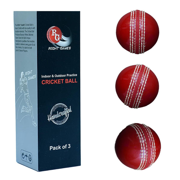 Right Games Rubber Practice Cricket Ball | with Real Stitched Seam & Core